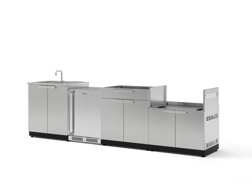 Outdoor Kitchen Stainless Steel 4 Piece Cabinet Set with Sink, Bar, Grill Cabinet and Fridge