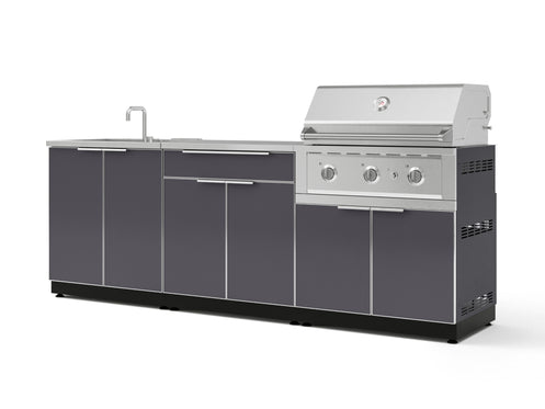 Outdoor Kitchen Aluminum 5 Piece Cabinet Set with Bar, Grill, Sink Cabinet, Performance Grill, and Countertop