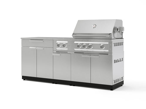 Outdoor Kitchen Stainless Steel 6-Piece Cabinet Set with Platinum Grill, Dual Side Burner, Bar and Grill Cabinet and Stainless Steel Countertop