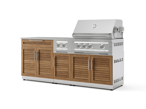 Outdoor Kitchen Stainless Steel Louvered Doors 6-Piece Cabinet Set with Platinum Grill, Dual Side Burner, Bar and Grill Cabinet and Stainless Steel Countertop