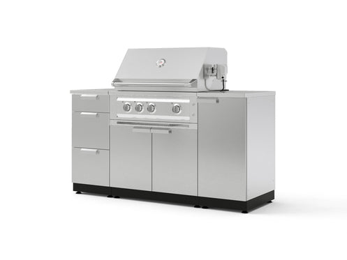 Outdoor Grill Island Stainless-Steel 6 Piece Cabinet Set with 1 Door, 3 Drawer, Grill Cabinet, Platinum Grill and Countertops