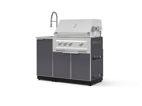 Outdoor Grill Island Aluminum 3 Piece Cabinet Set with Sink, Grill Cabinet, and Platinum Grill