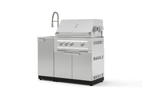 Outdoor Kitchen Signature Series 11 Piece L Shaped Cabinet Set with 3 Drawer, Bar, Dual Side Burner, Grill and Grill Cabinet