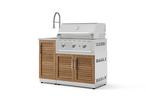 Outdoor Grill Island Stainless-Steel Louvered Doors 3 Piece Cabinet Set with Sink, Grill Cabinet, and Performance Grill