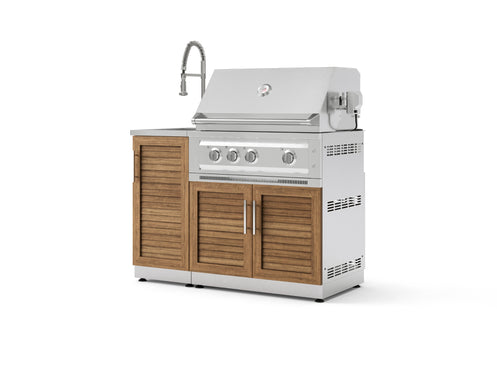 Outdoor Grill Island Stainless-Steel Louvered Doors 3 Piece Cabinet Set with Sink, Grill Cabinet, and Platinum Grill