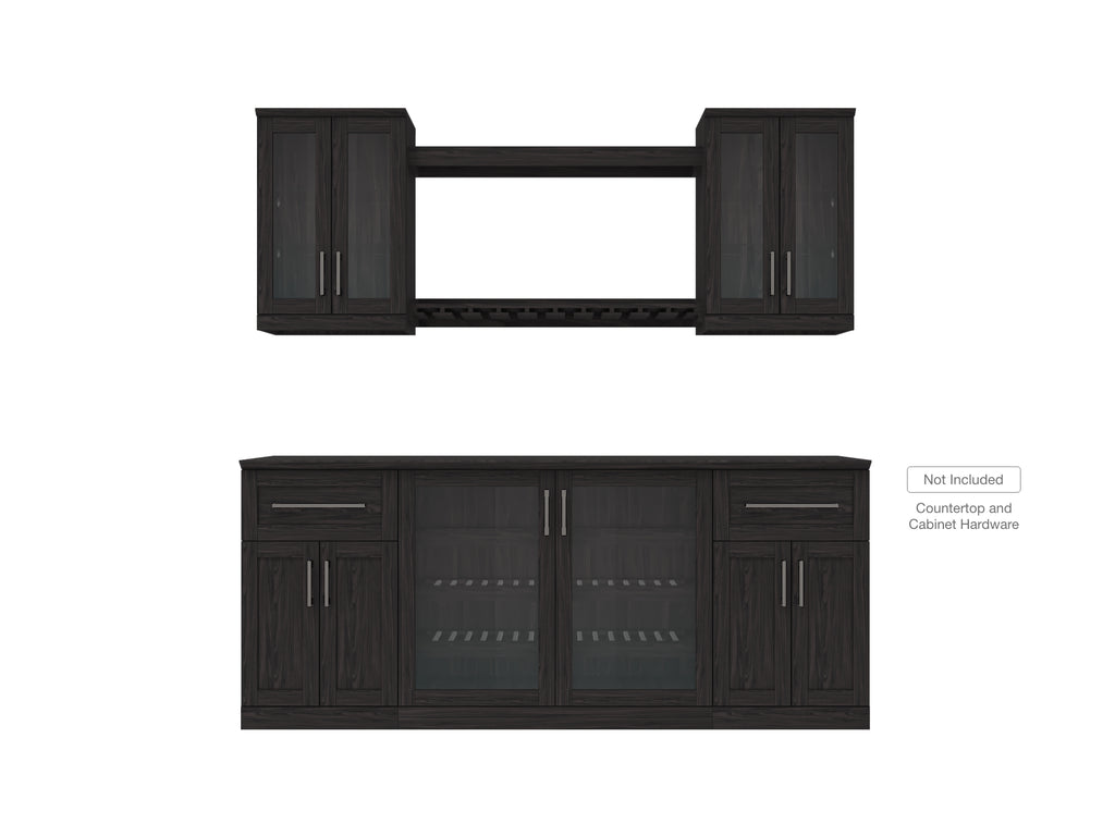 Home Bar 7 Piece Set with Wide Display and Short Wall