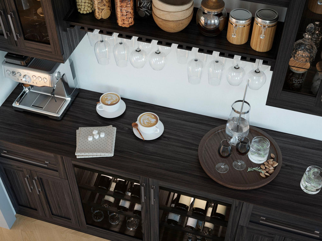 Home Bar 7 Piece Set with Wide Display and Short Wall