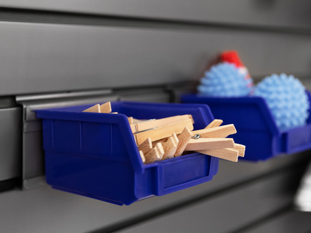 PVC Slatwall Blue Parts Bins with Parts Bins Support (Pack of 4