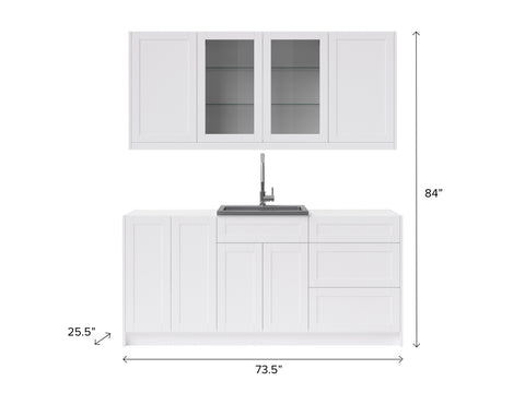 8pc Home Bar Cabinet Set with Glass Door, 24 in. Sink and Faucet - 24 inch, White - NewAge Products