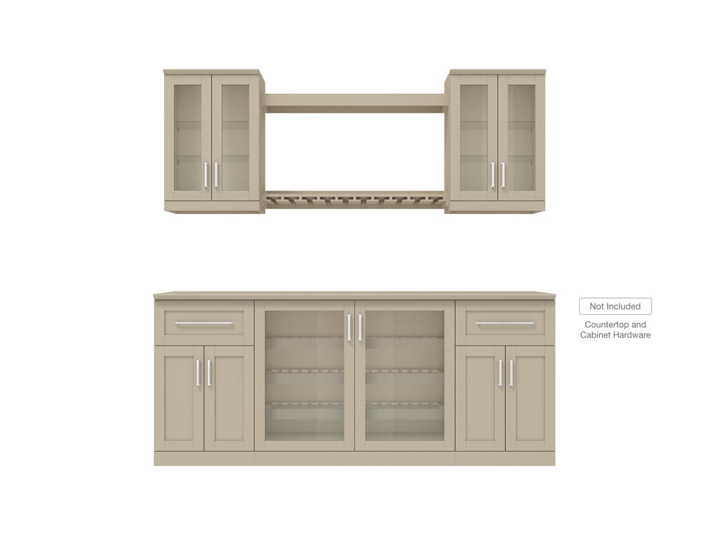 Home Bar 7 Piece Set with Wide Display and Short Wall