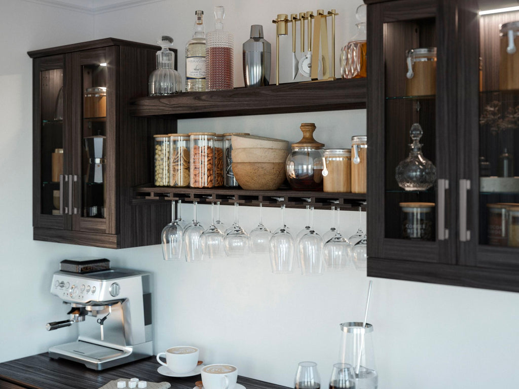 Home Bar 7 Piece Set with Wide Display and Short Wall